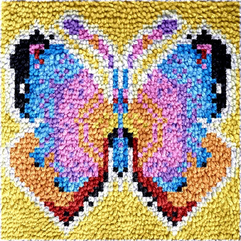Numptain Latch Hook Kits for Adults,DIY Rug Crafts Butterfly Pattern Color Printed Canvas,Latch Hook Kits for Beginners Handmade Needlework Crafts Home Decoration,12"x12" NT3 - Image 1